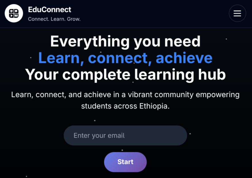EduConnect landing page: learn, connect, achieve